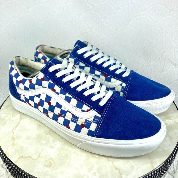Vans Old Skool Sneakers Men 13 Blue White Checkered Autism Awareness Street Shoe - Picture 1 of 13